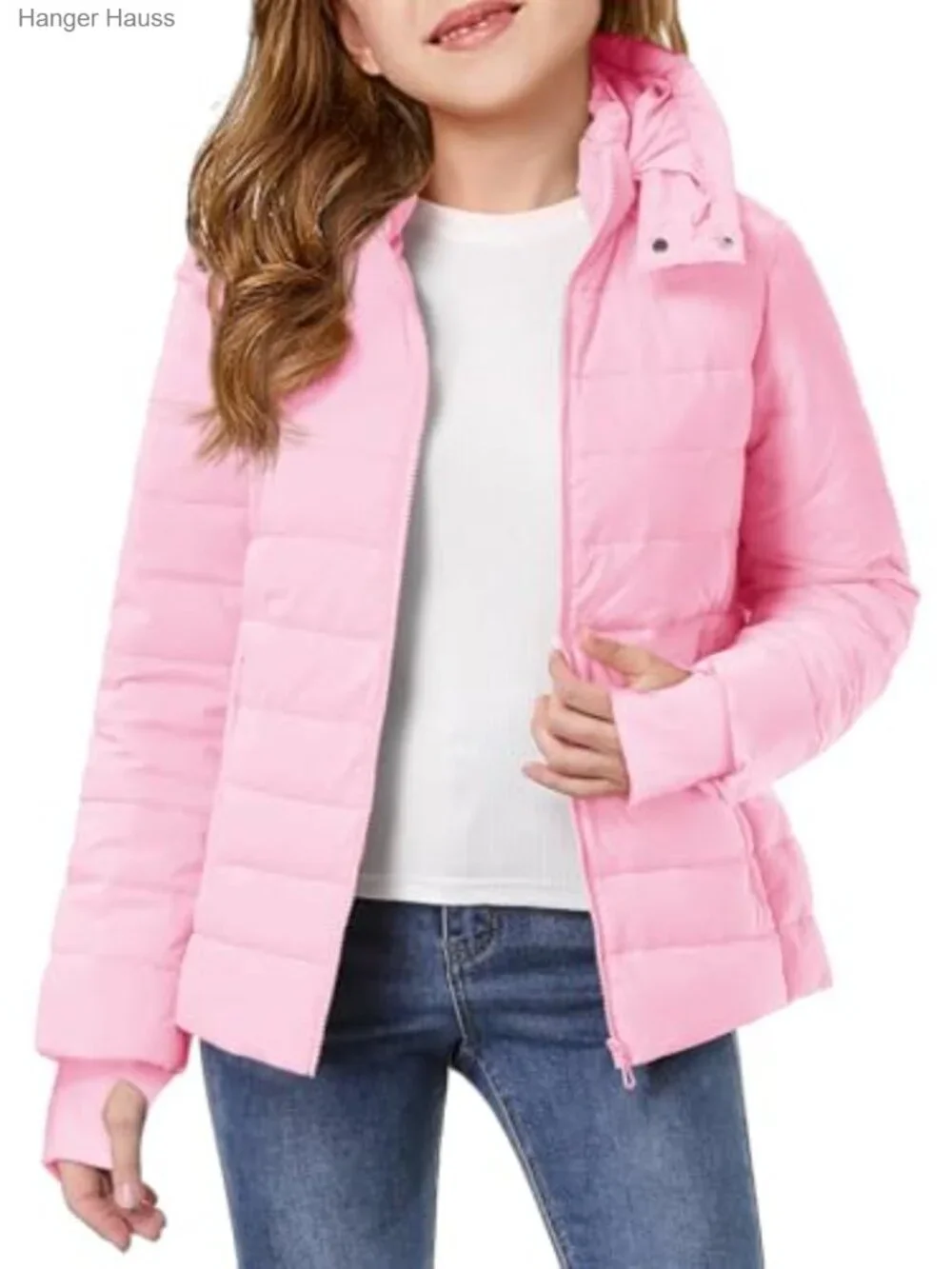 Kids Quilted Puffer Jacket Water Resistant Windproof Detachable Hood Zip Up